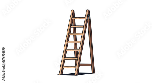 Illustration of a wooden step ladder against a plain white background, perfect for a design element or conceptual imagery