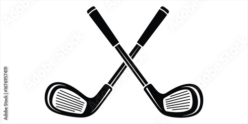 Two black golf clubs crossed on a white background vector illustration sport sports