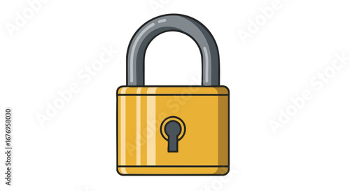 Stylized golden padlock icon with secure metallic shackle illustration security concept for access control safety or confidentiality digital