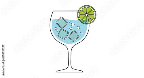 Elegant drink illustration featuring refreshing ice cubes and a vibrant lime garnish, perfect for summer themed designs and promotions