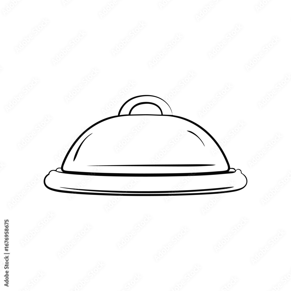 Fototapeta premium Cloche: A sleek, minimalist line art illustration of a classic cloche, evoking a sense of fine dining and anticipation.