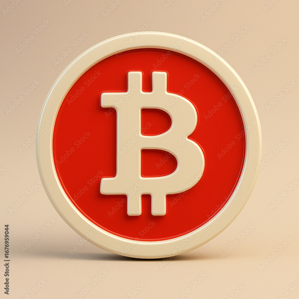 Obraz premium Bitcoin Cryptocurrency: Red Coin Symbol