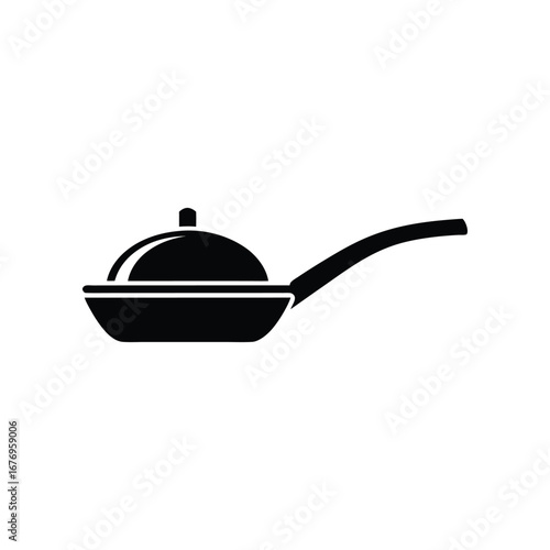 Black Cooking Pan: A minimalist black and white illustration of a cooking pan, perfect for culinary projects. 
