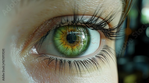 High detail 3d visualization of a human eye with close up of the iris for scientific study