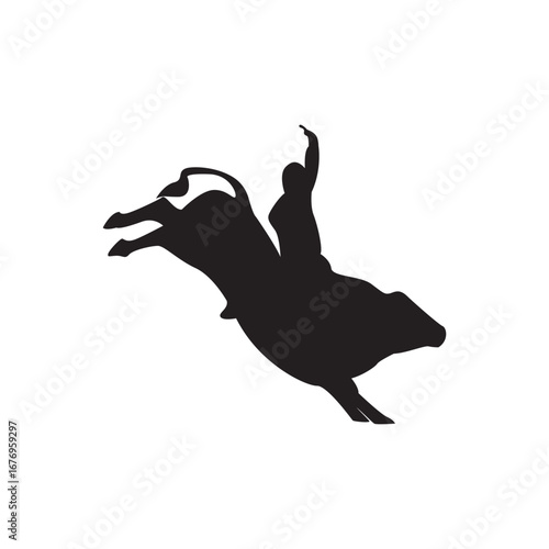 Rodeo rider silhouette. Cowboy riding wild bull silhouette, ideal for western rodeo event designs.