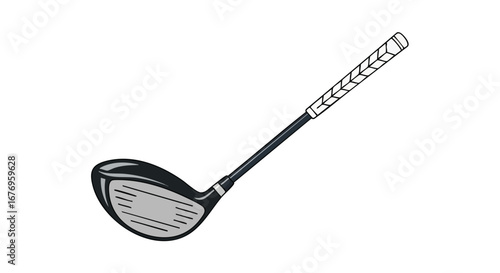 Isolated graphic illustration of a golf driver with textured grip on white background ideal for golfing themes and vector needs