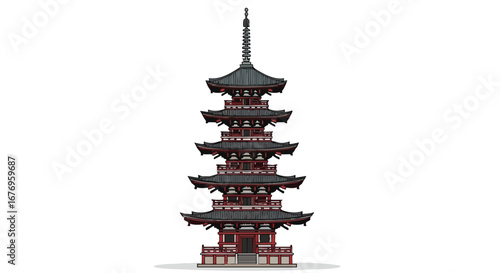 Exquisite portrayal of a traditional multi-tiered pagoda, showcasing architectural precision and cultural heritage significance with elegance