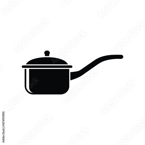Kitchen Utensil Silhouette: A sleek, minimalist graphic depicts a saucepan, an essential tool for culinary exploration, offering a nod to home cooking and the art of preparing food.