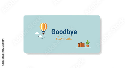 Stylized farewell card depicting travel, signifying a new journey or adventure with heartfelt goodbye wishes and an optimistic outlook for future