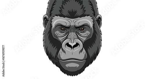 Detailed vector illustration showcasing the expressive face of a powerful gorilla with intricate lines and captivating tonal shading evoking raw