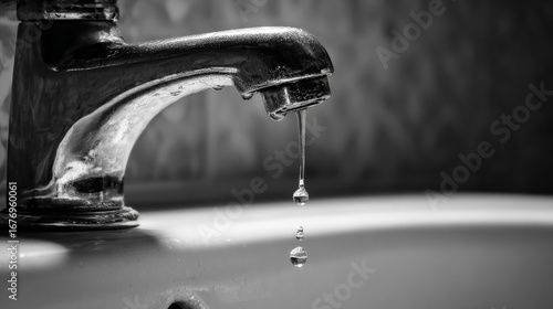 Close-up chrome faucet dripping water onto white porcelain sink illustrating urgent leak repair and plumbing issue