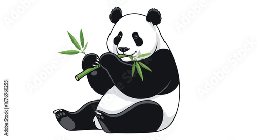 Cartoon Panda with Bamboo Leaves Illustration, a charming and inviting creation for kids and panda lovers alike