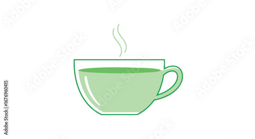 Delicate Illustration of a Steaming Cup Filled with Refreshing Green Liquid Elixir in Serene Ambience