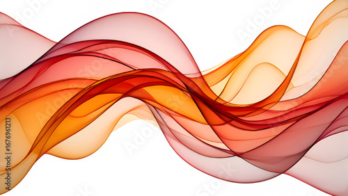 Flowing abstract waves of red orange and yellow isolated on transparent background