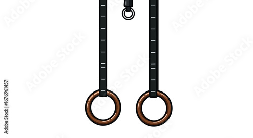 Gymnastic Rings Illustration with Adjustable Straps and Metal Hardware for Strength Training Exercises and Calisthenics Workouts