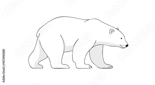 Line Art Polar Bear Illustration: A Minimalist Depiction of Arctic Wildlife in Monochromatic Style