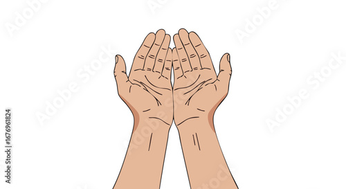 Expressive open hands illustration depicting giving, receiving, or prayer gesture depiction of supplication and offering with inviting empty human