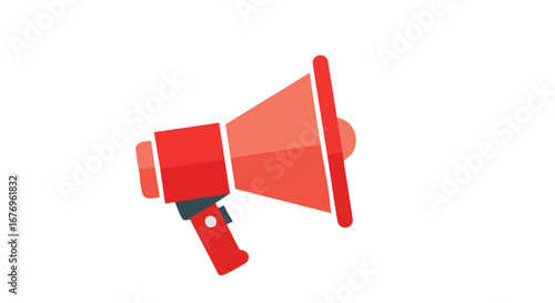 Stylized megaphone illustration in vibrant red hues against a clean white backdrop, emphasizing communication concept