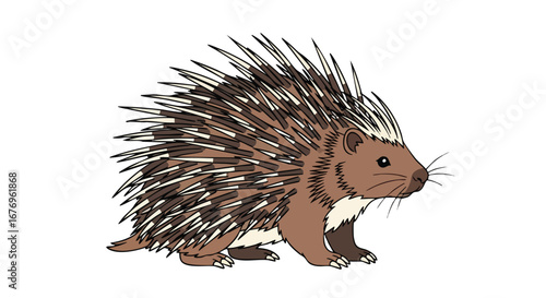 Charming porcupine illustration showcasing detailed quills against a clean white backdrop providing high quality design