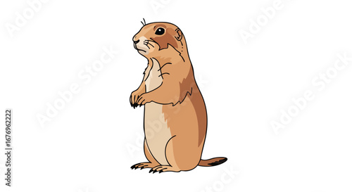 Cartoon prairie dog standing upright in alert pose with inquisitive expression on white background, ideal for children's illustrations