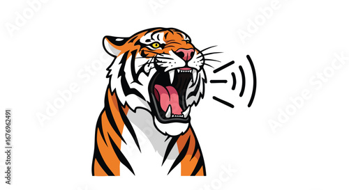 Roaring Bengal Tiger Illustration with Sound Waves Depicting Vocalization and Power