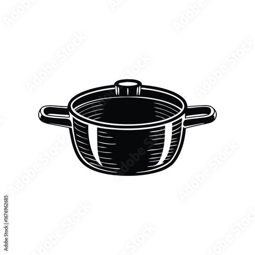 A Cookware Essential: A detailed graphic illustration showcasing a classic cooking pot, symbolizing the heart of home-cooked meals, simplicity, and culinary endeavors.