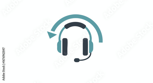 Customer support headset icon with curved arrow indicating assistance and communication availability service