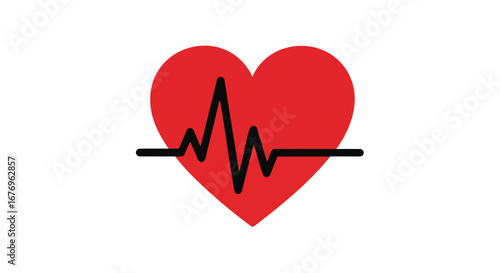 Vibrant red heart graphic intersected with a stylized heartbeat line representing health and vitality designed for medical concepts