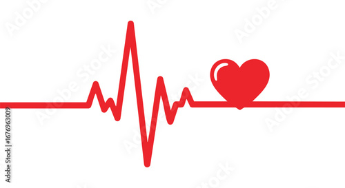 Vibrant pulse illustration showcasing heart health and medical vitality, red heartbeat line forming heart symbol for vitality concept
