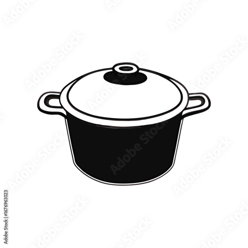 Simplicity in Cookware: A minimalist depiction of a cooking pot, its clean lines and stark contrasts creating a sense of simple elegance. It is great for any culinary creative art work.