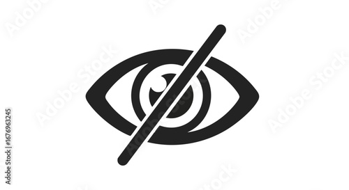 Abstract eye symbol with a diagonal line indicating restriction or prohibition, ideal for security or privacy