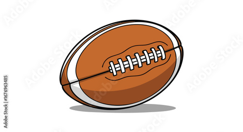 Cartoon illustration of a brown american football ball with white stripes on a white background simple clean design