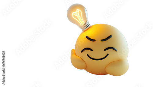 3D rendered emoji of a happy, thoughtful character