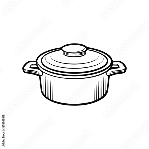 Cookware Essentials: A simple illustration showcases a minimalist cooking pot, symbolizing culinary preparation and domestic life.