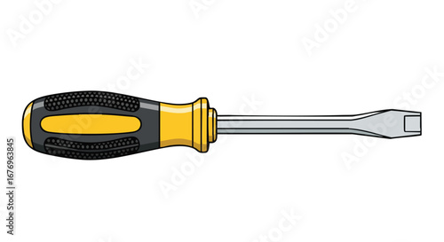 Illustration of a Yellow and Black Screwdriver on a White Background for Home Improvement Projects