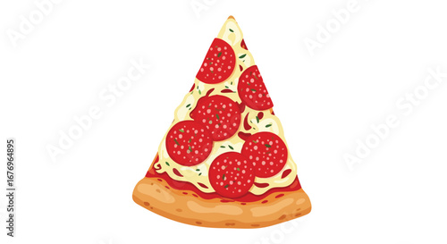 Appetizing Pepperoni Pizza Slice Graphic Illustration Against a Pure White Canvas Backdrop