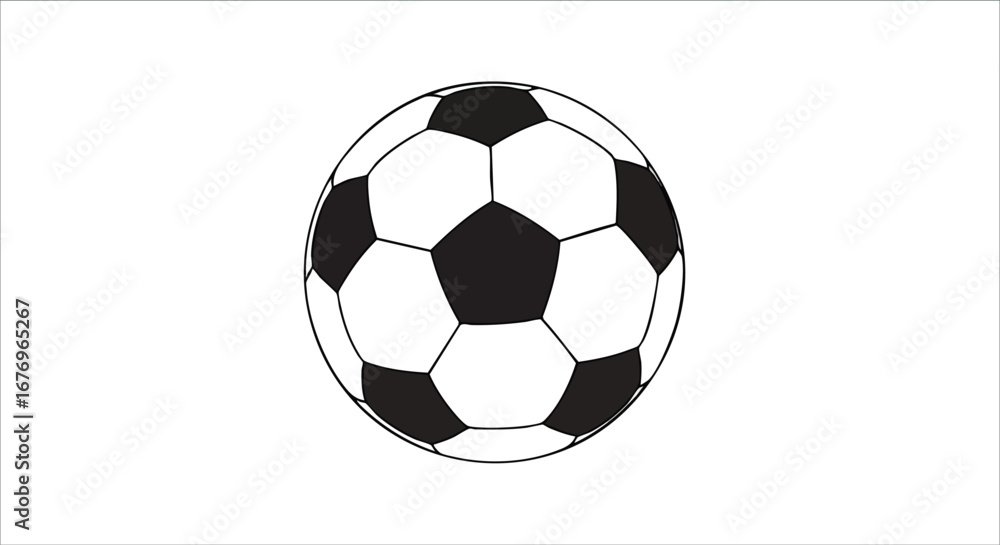 Obraz premium Classic black and white soccer ball, iconic design on a stark white backdrop, perfect for illustrating sports themes or athletic concept
