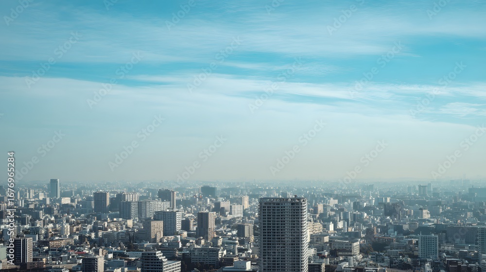 Fototapeta premium Panoramic cityscape under a clear blue sky