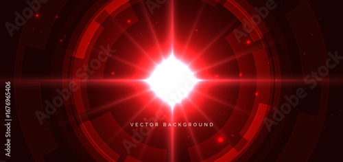 Futuristic technology hi tech red gear element on dark red background wiht white lighting glowing.