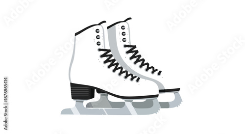 Elegant Pair of White Ice Skates Illustration for Winter Sports and Recreation Concept
