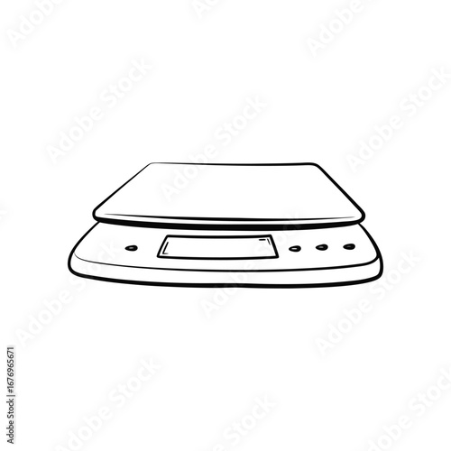 Precision Scale: An illustration of a sleek, electronic scale designed for accuracy in measurement. Depicting the tool used by the chefs and scientists.