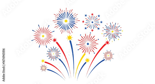 Vibrant patriotic celebratory fireworks display with graphic design vector illustration for festive occasions