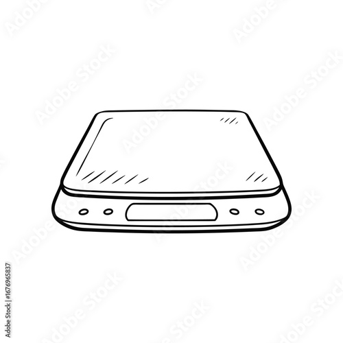 Precision Balance: A line art depiction of an electronic scale, showcasing clean lines and essential details for accurate weight measurement.