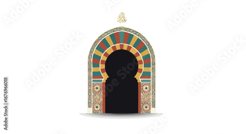 Intricate Moroccan Archway Design Featuring Vibrant Colors and Traditional Islamic Patterns Illustration Showing Architectural Heritage, Decorative