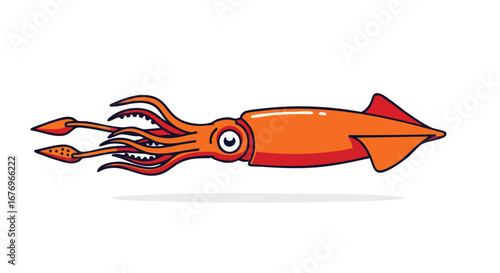 Cartoon cephalopod character in vibrant orange isolated against a plain white backdrop for use in children's educational resources