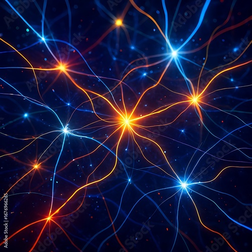 Abstract Representation of Interconnected Neural Pathways Illustrating Complex Brain Activity