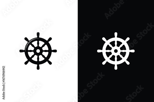 Wooden Pirate Steering Wheel Captain Helm for Watercraft or Water Transportation like boat yacht ship galleon sailing logo design