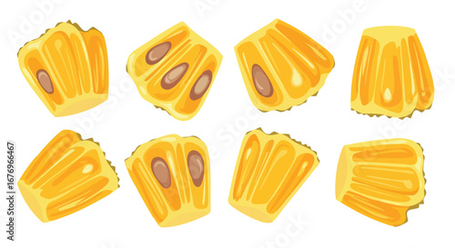 Delicious jackfruit segments displayed in an artistic arrangement, evoking tropical indulgence and exotic fruit enjoyment