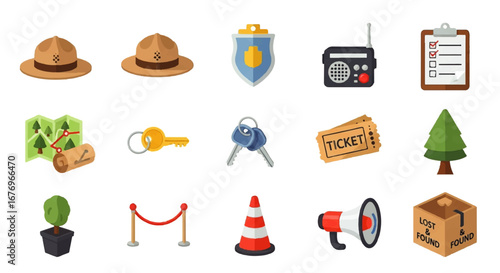 Collection of Flat Design Icons for Lost and Found Services