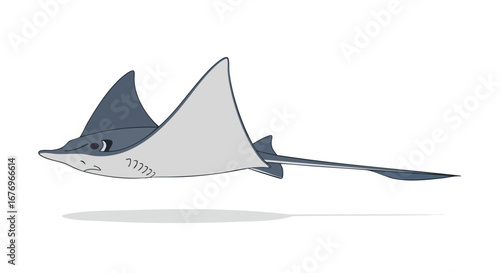 Cartoon stingray gliding smoothly underwater a cheerful aquatic design element with a whimsical touch and playful aesthetic for children's